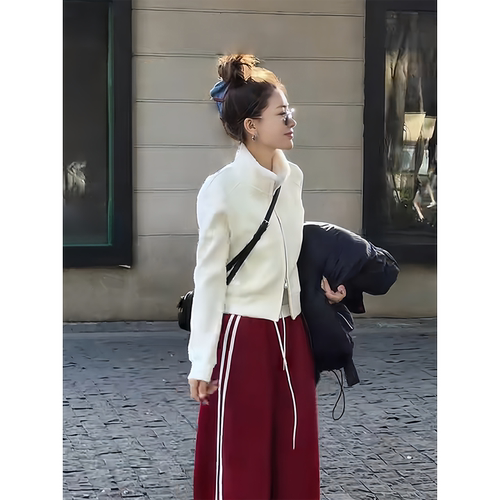 可可欢姐春季新款高密毛毛立领修身显瘦简约女士卫衣上衣短款外套