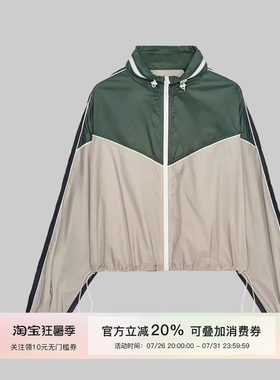 MISSKO可可欢姐撞色复古立领带帽子拼接压条防水拉链抽绳防晒夹克