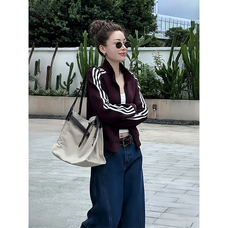 MISSKO可可欢姐复古洗水高克重杠条双拉链运动外套时尚休闲卫衣女,女装/女士精品,短外套,淘宝优惠券,粉丝福利购,淘宝优惠卷