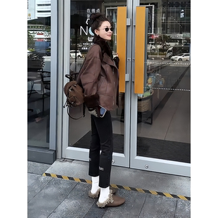 可可欢姐秋冬2025新款复古炒色加绒字母直筒九分烟管高弹牛仔裤女