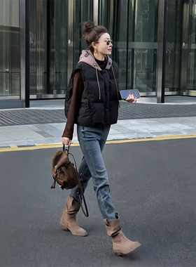 可可欢姐时髦洋气慵懒连卫衣帽90白鸭绒显瘦外穿秋冬羽绒马甲背心