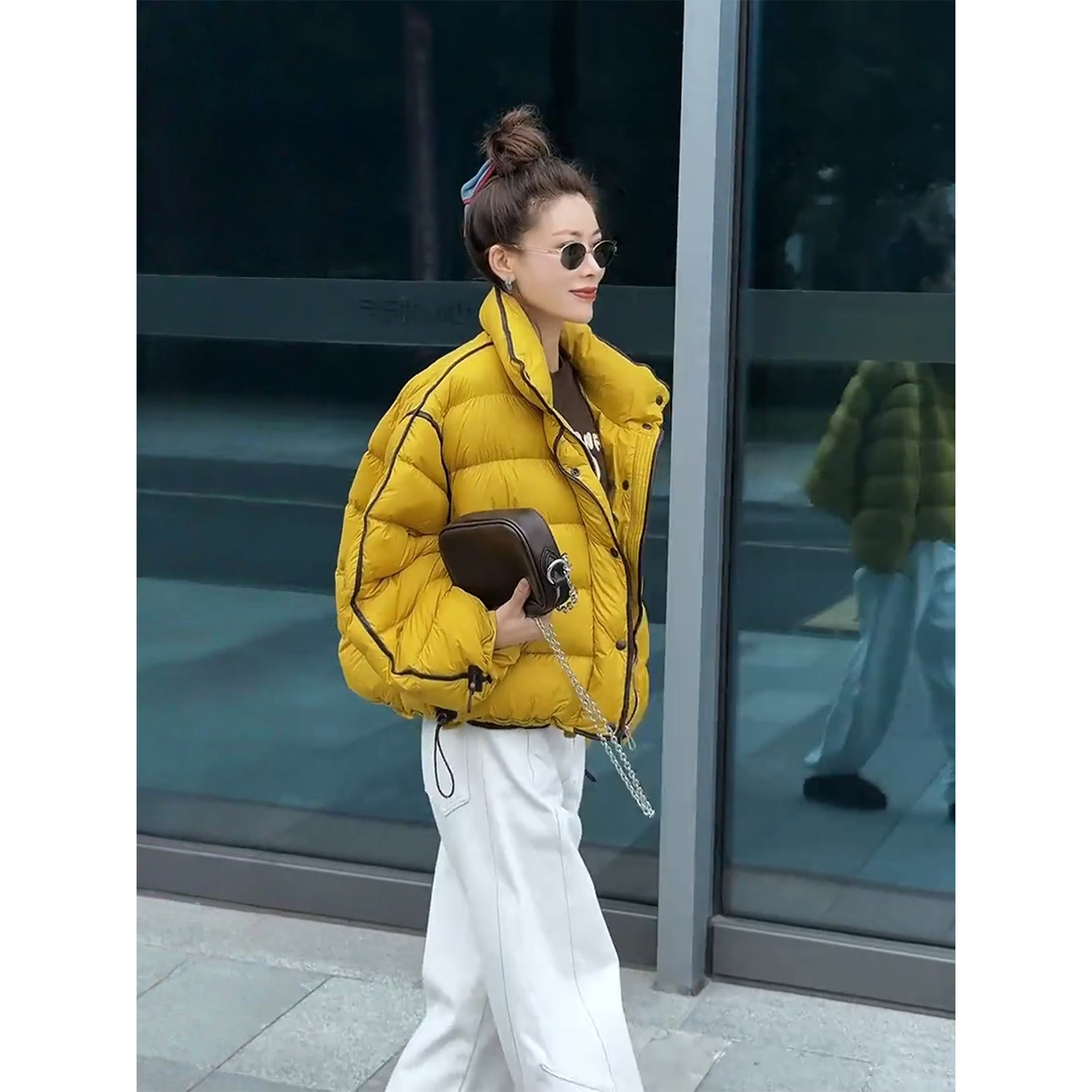 可可欢姐秋冬复古杠条显瘦排骨款90白鸭绒慵懒风气质上衣女羽绒服