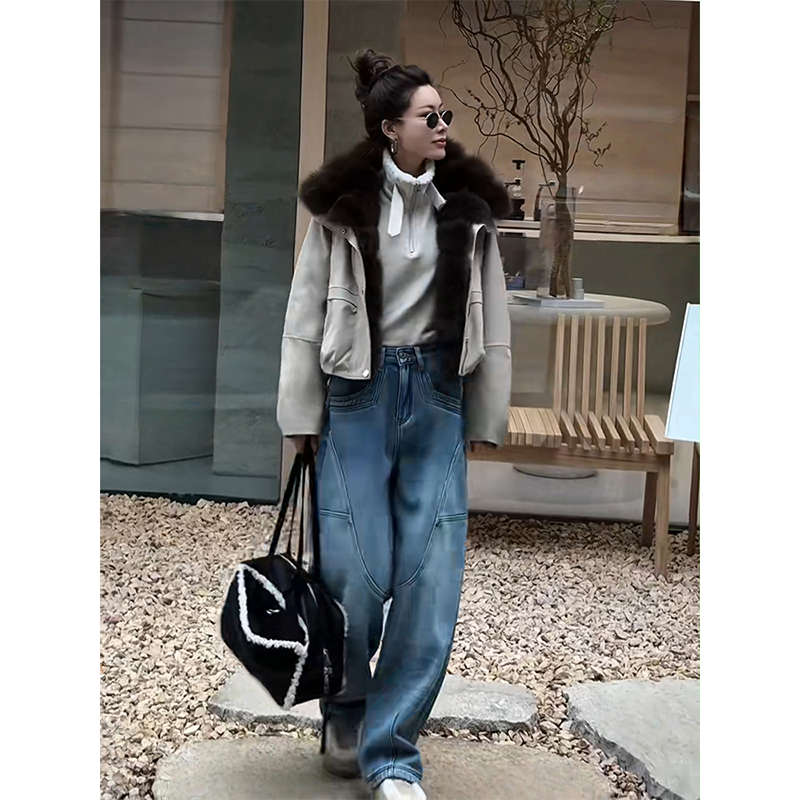 MISSKO可可欢姐2025秋冬洗水狐狸毛领内里鹅绒派克羽绒服女士上衣