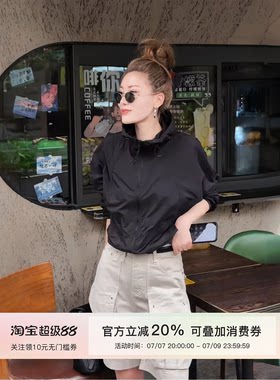 MISSKO可可欢姐春季新款进口UPF50+连帽蝙蝠袖防晒宽松型上衣外套