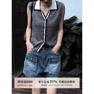 MISSKO可可欢姐夏季新款复古工装风口袋款时尚休闲显瘦牛仔短裤女