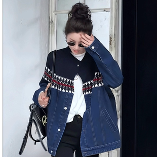 MISSKO可可欢姐春季 牛仔拼接加棉牛仔风衣短外套上衣棉衣服女 新款