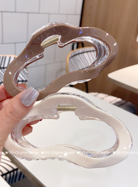 醋酸韩版设计感云朵鲨鱼夹发饰头饰冰透茶咖色透灰色大号抓夹气质