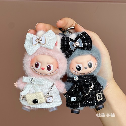 迷你labubu黑白色小香风连衣裙