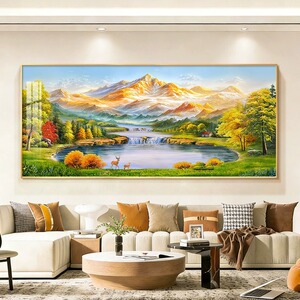 背靠金山聚宝盆风景山水画十字绣2026新款客厅高级感大幅手工刺绣