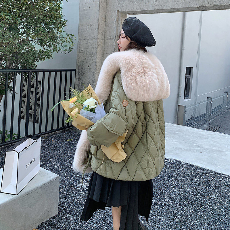 狐狸毛皮草羽绒服女大毛领外套潮