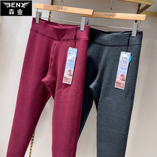 犇业秋冬季保暖裤女高腰单层磨毛100%绵羊毛加长护膝薄棉裤Q9751