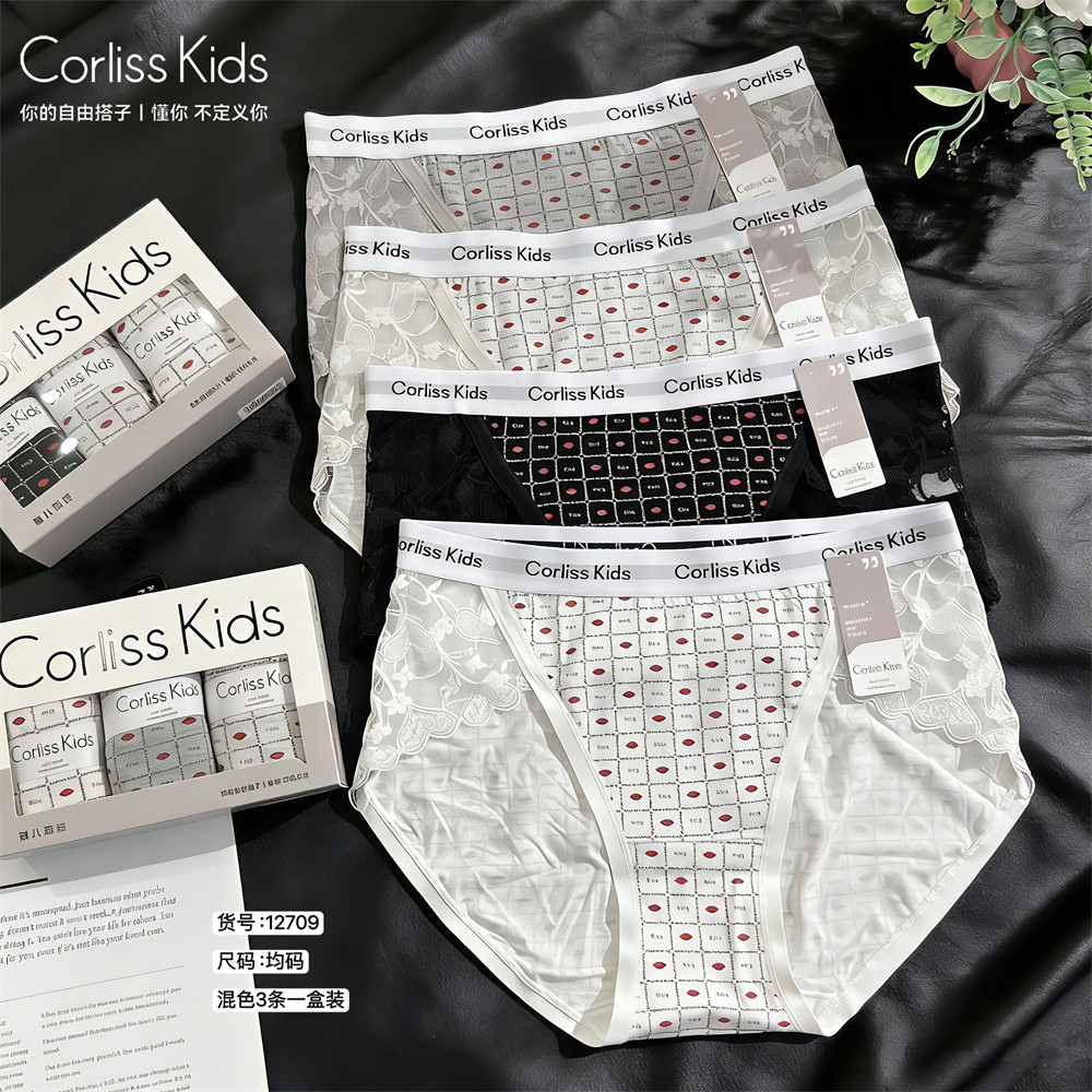 Corliss Kids CK女士运动内裤低腰印花莫代尔蕾丝拼接内裤12709