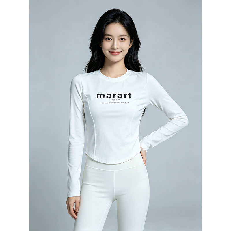 白色字母印花长袖修身显瘦T恤女