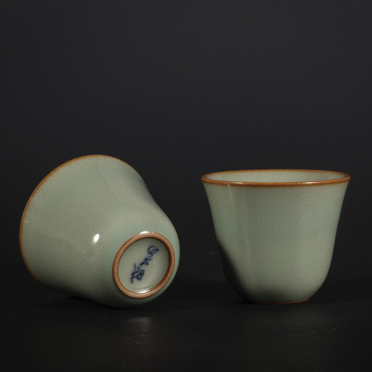 新品 晓芳窑 不开片青瓷清泉高杯 无纹对杯 品茗杯 茶杯50ml