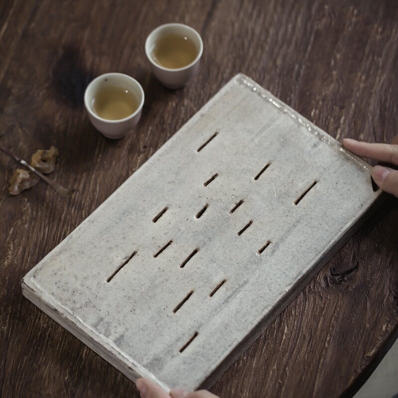 台湾陶艺名家 陈正川 早期手作 凝白 茶盘 壶承