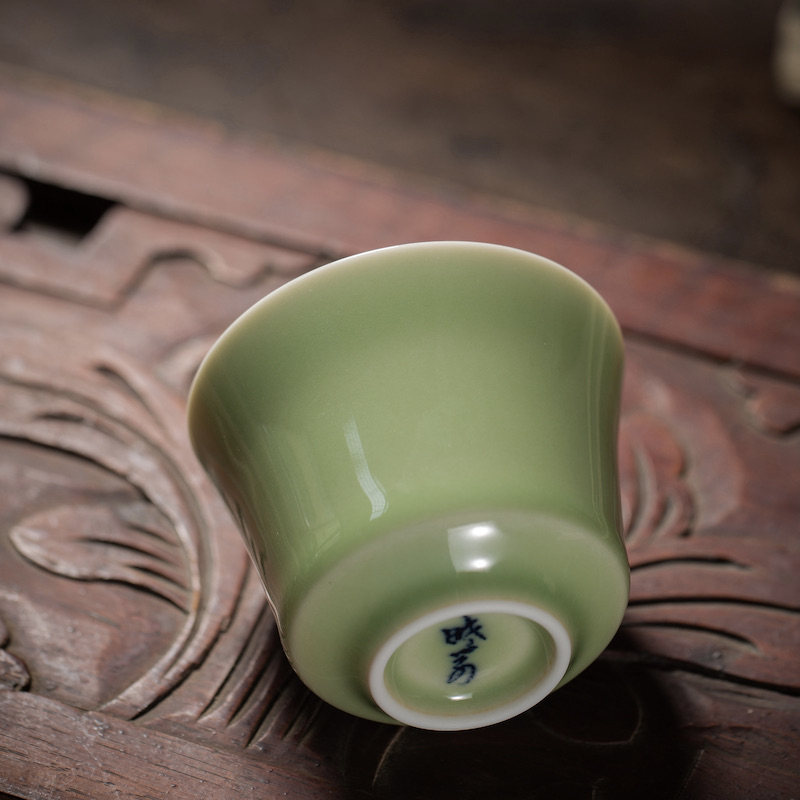 晓芳窑 单色釉 碧青釉菊泉杯 单杯 主人茶杯 70ml