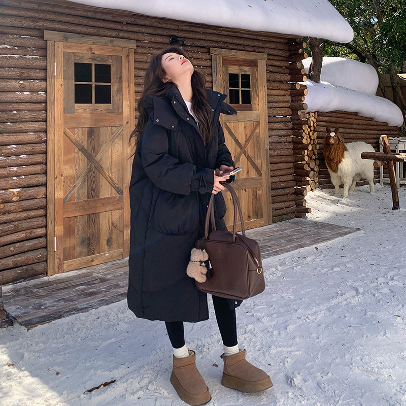 日本offcat巨好看爆款小个子长款过膝黑色羽绒服女2025冬新款韩系