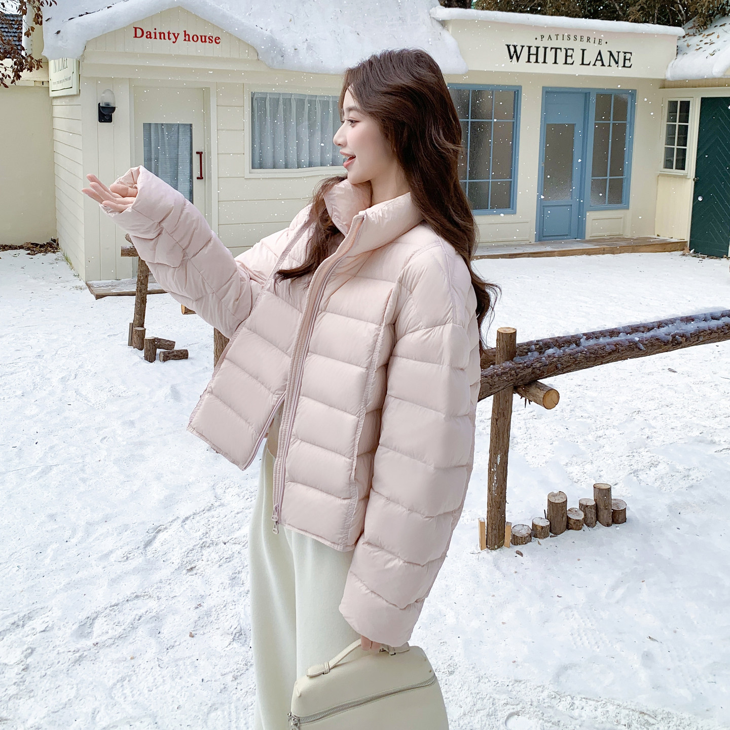 日本offcat粉色排骨羽绒服女2025冬季新款巨好看的学院风减龄90白