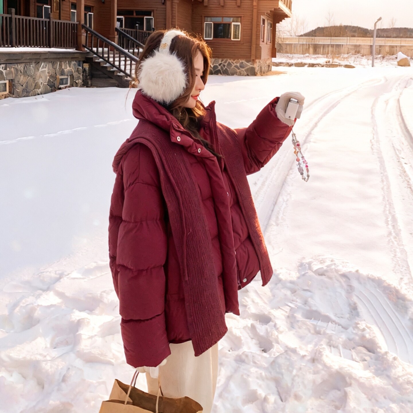 日本offcat圣诞红披肩羽绒服女2025深冬超好看洋气巨好看小个子短