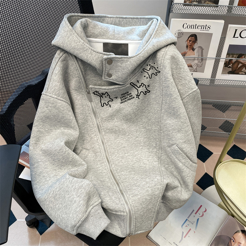 日本offcat韩系巨好看加绒卫衣开衫外套女秋冬宽松bf慵懒风oversi