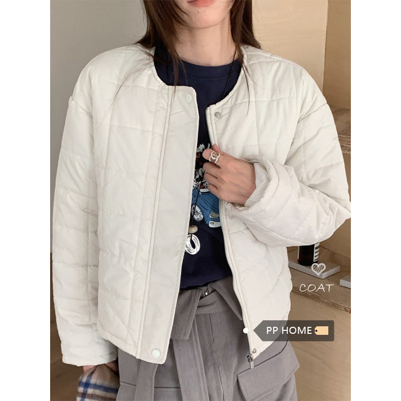 日本offcat法式温柔白色短款圆领保暖棉服女冬季宽松夹棉外套百搭