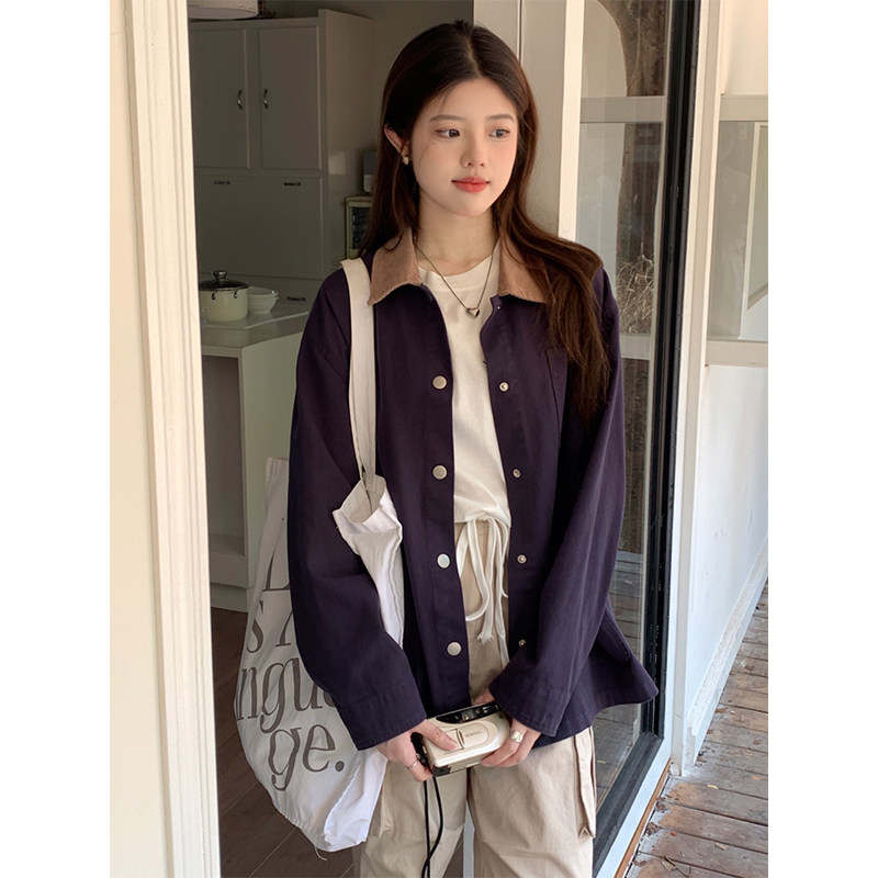 PPHOME设计感小众碎花长袖外套女秋季甜美撞色显瘦衬衫上衣韩版