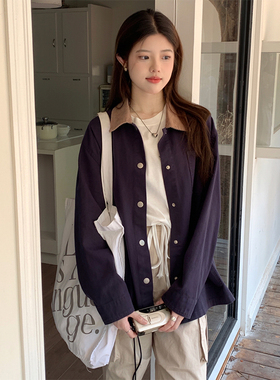 PPHOME设计感小众碎花长袖外套女秋季甜美撞色显瘦衬衫上衣韩版