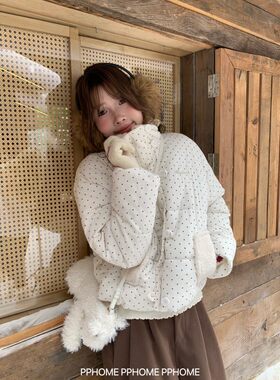 日本offcat自制~可爱波点面包服棉服女冬季显瘦短款立领保暖棉袄
