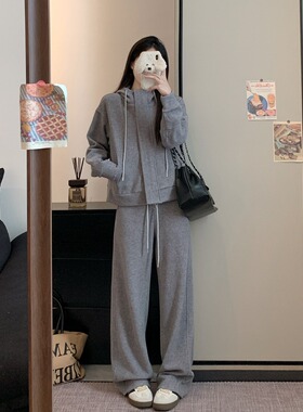 日本offcat2025新款慵懒风休闲连帽上衣+阔腿休闲裤时尚显瘦套装