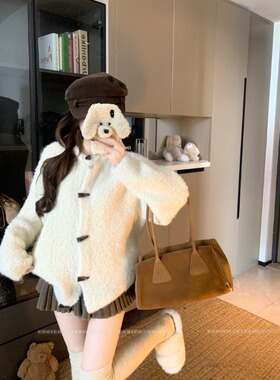 PPHOME软糯日系可爱牛角扣毛衣女秋冬白色甜美加厚小个子开衫外套
