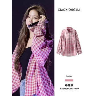 日本offcat中村一叶同款格子衬衫女春秋季宽松休闲衬衣防晒衫上衣