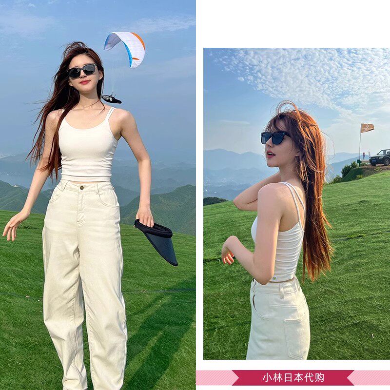 日本offcat赵露思同款白色吊带背心女夏带胸垫文胸美背打底上衣