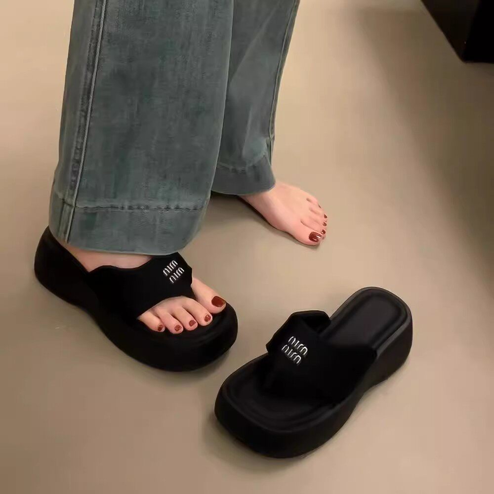 日本GP新款网红厚底人字拖鞋女夏外穿配裙子增高黑色沙滩凉拖凉鞋