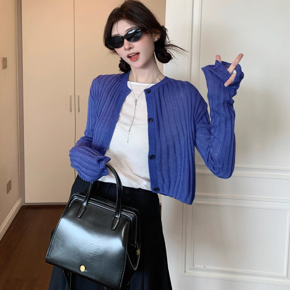 日本OFFCAT蓝色针织开衫高腰半身裙女秋冬新款修身显瘦套装