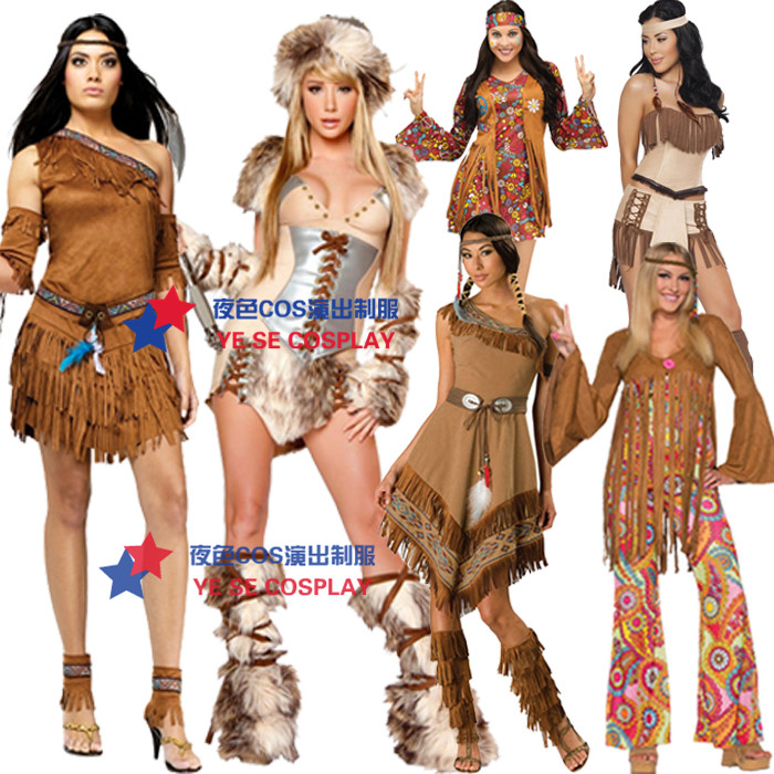 万圣节服装女成人 印第安人原始人cos 非洲土著人野人扮演表演服