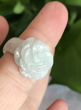 牡丹花戒指女款花开手工雕刻翡翠