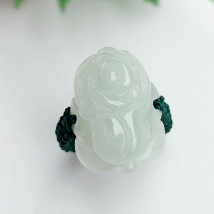 天然A货翡翠白菜戒指玉白菜玉石线绳编玉戒指女男款玉指环遇百财