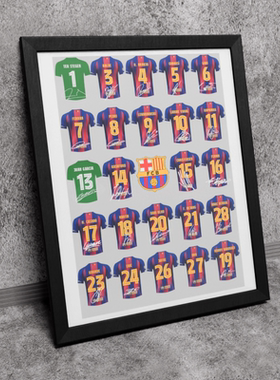 202526年巴萨全家福球衣木质装饰相框照片墙桌摆挂框摆件酒吧壁画