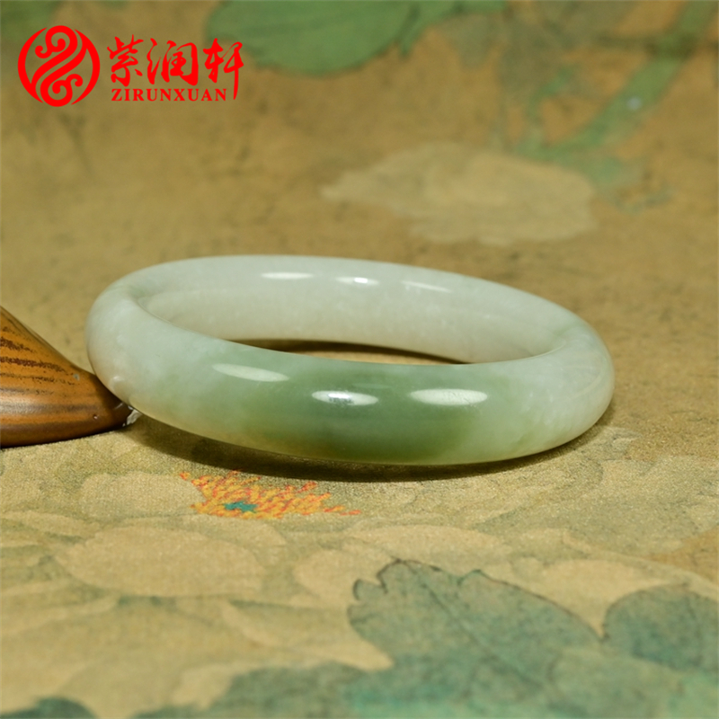 已结缘新疆和田玉白玉翠青手镯且末料俏色飘翠玉镯子58 5MM传家级