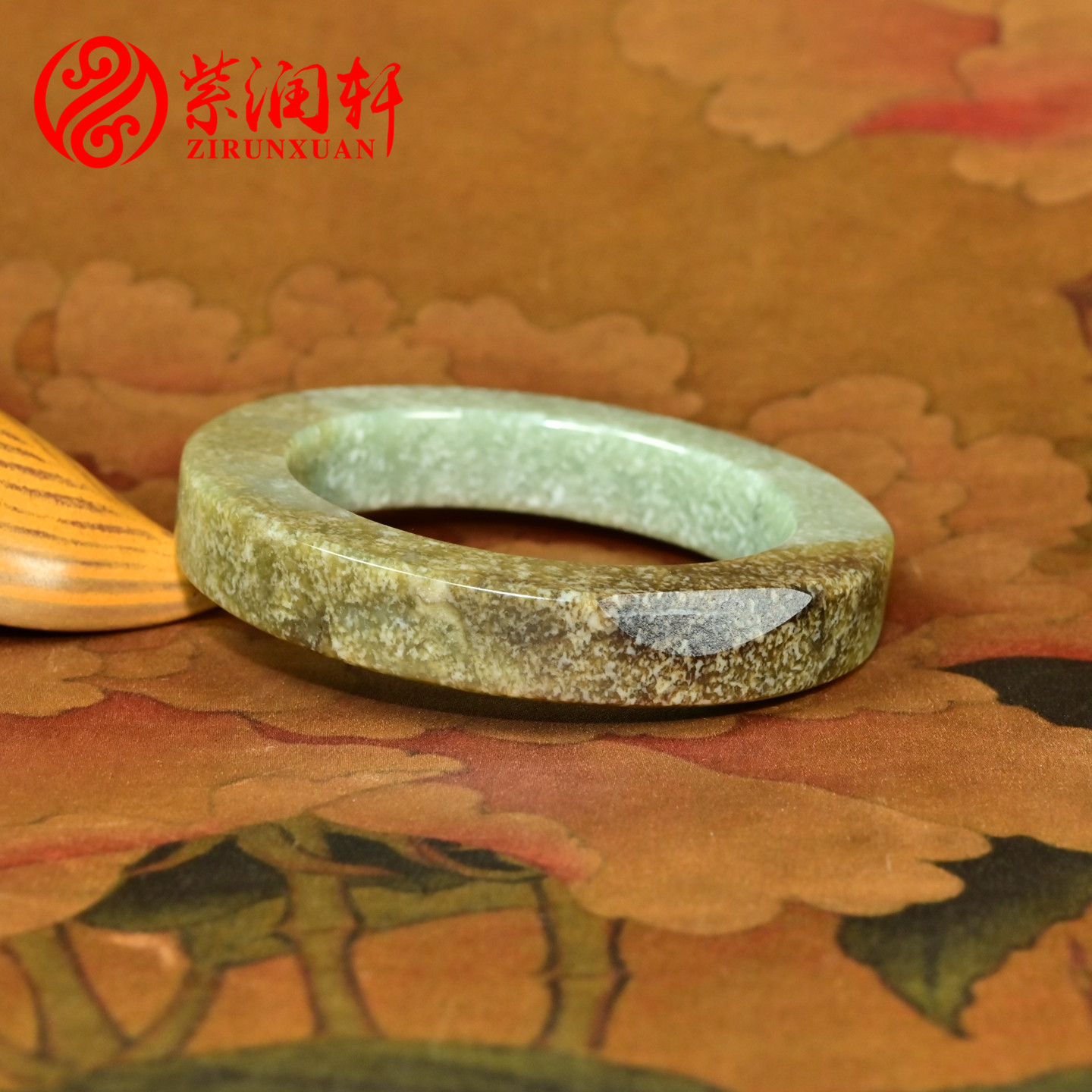 紫润轩新疆和田玉糖青玉玉籽料手镯聚黑皮方条轮胎镯58 5MM精品级