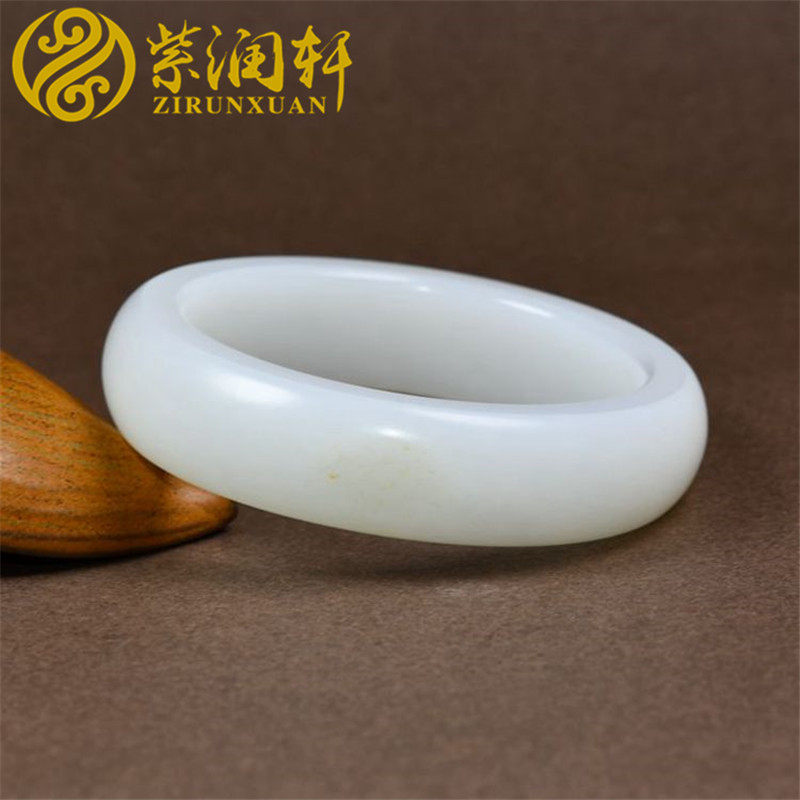已结缘新疆和田玉白玉籽料手镯留原皮羊脂玉镯57MM自珍级传世精品