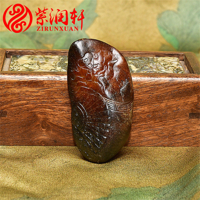 紫润轩新疆和田玉籽料钟馗吊坠红玉红沁皮独籽苏工天使钟馗收藏级