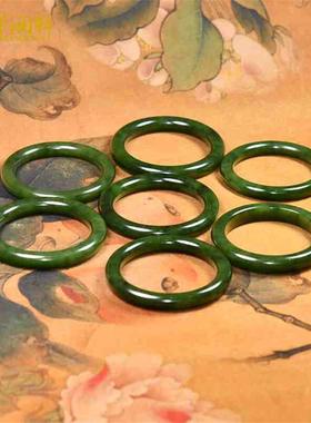 紫润轩新疆和田碧玉籽料手镯圆条哑光玉石天然留皮深菠菜绿玉镯子