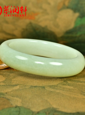 和田玉青白玉飘翠青手镯且末料