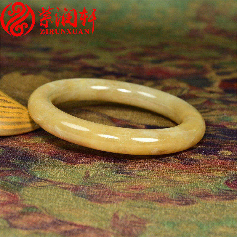 紫润轩新疆和田玉糖玉圆条手镯57MM蜜糖色且末料哑光镯子收藏级