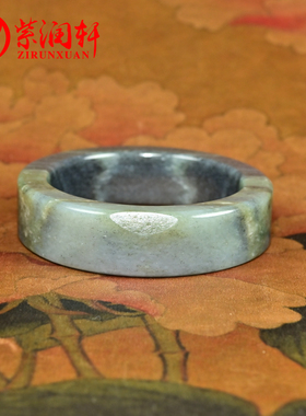 和田玉水墨青花籽料手镯方条留皮