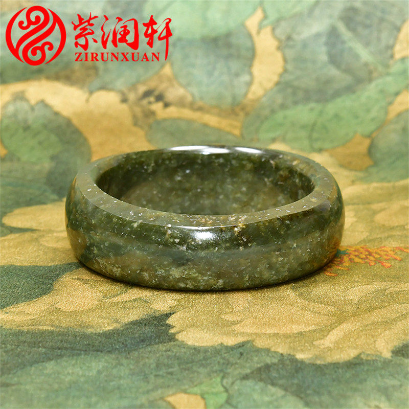 紫润轩新疆和田玉籽料手镯随形籽青玉糖沁飘雪花57 5MM满皮复古珍