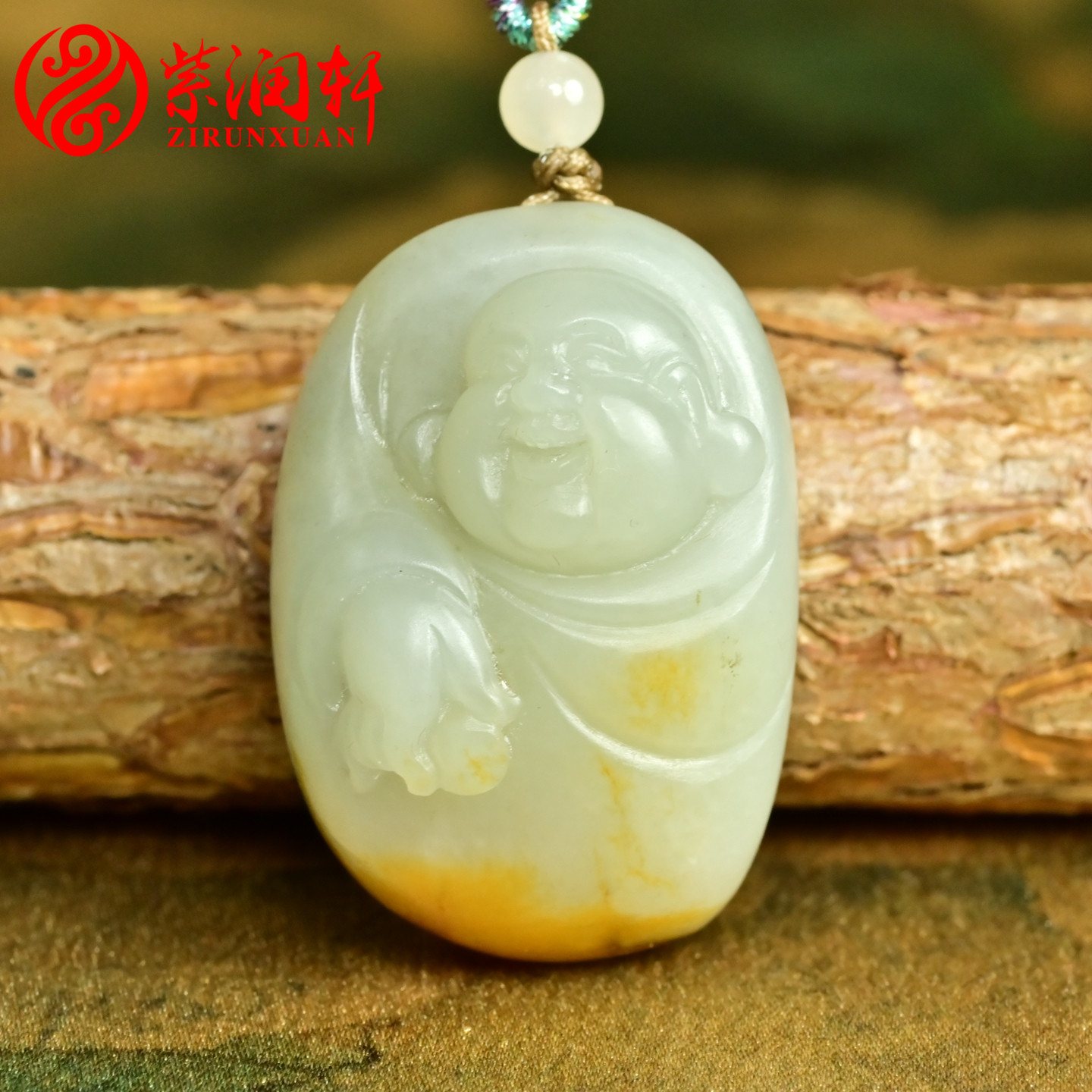 和田玉籽料佛公吊坠独籽高青白玉