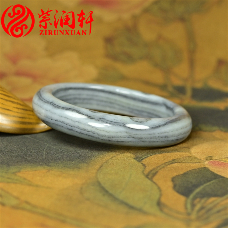 紫润轩新疆和田玉白玉水墨一线天籽料手镯意境59MM青花籽镯收藏级