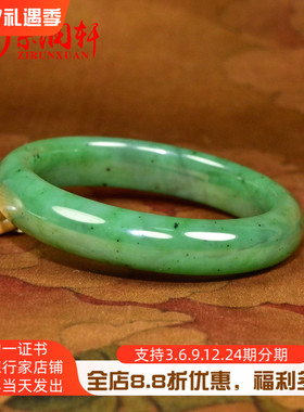 紫润轩新疆和田玉碧玉手镯53MM菠菜绿玛纳斯籽料玉镯子油润收藏级